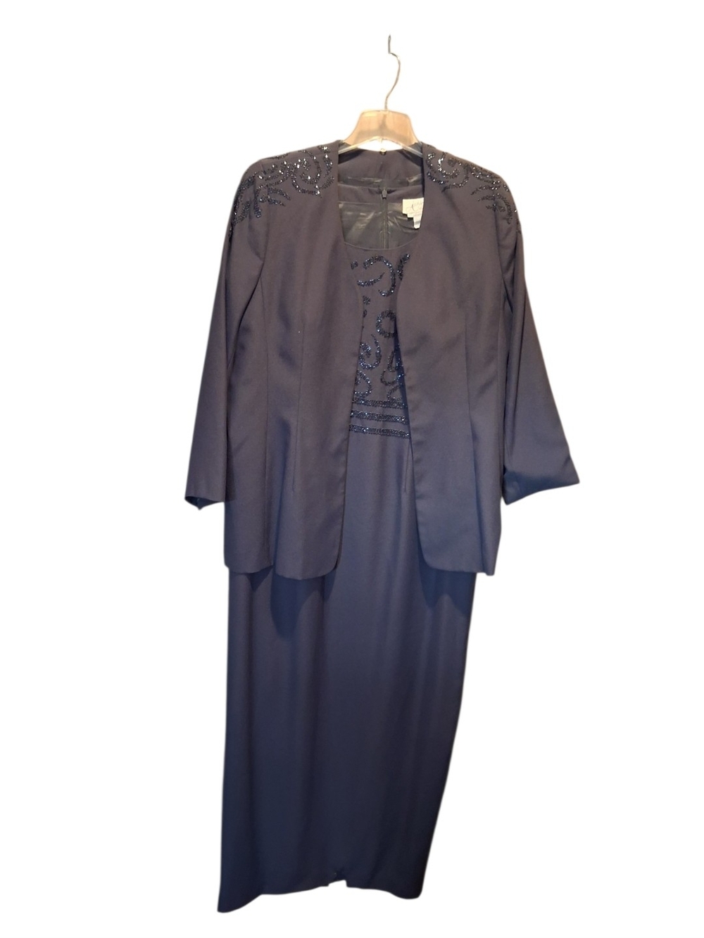 Elegant Grey Beaded Jacket and Dress Set